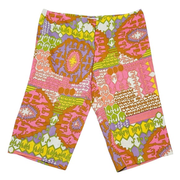 Trina Turk LA Shorts Womens Sz 4 Colorful Retro Print Bermuda 14" Inseam Cotton - Picture 1 of 9